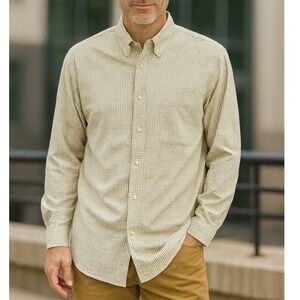 Timberland Yellow‎ Beige Cream Plaid Check Button Down Men's Shirt XL Workwear